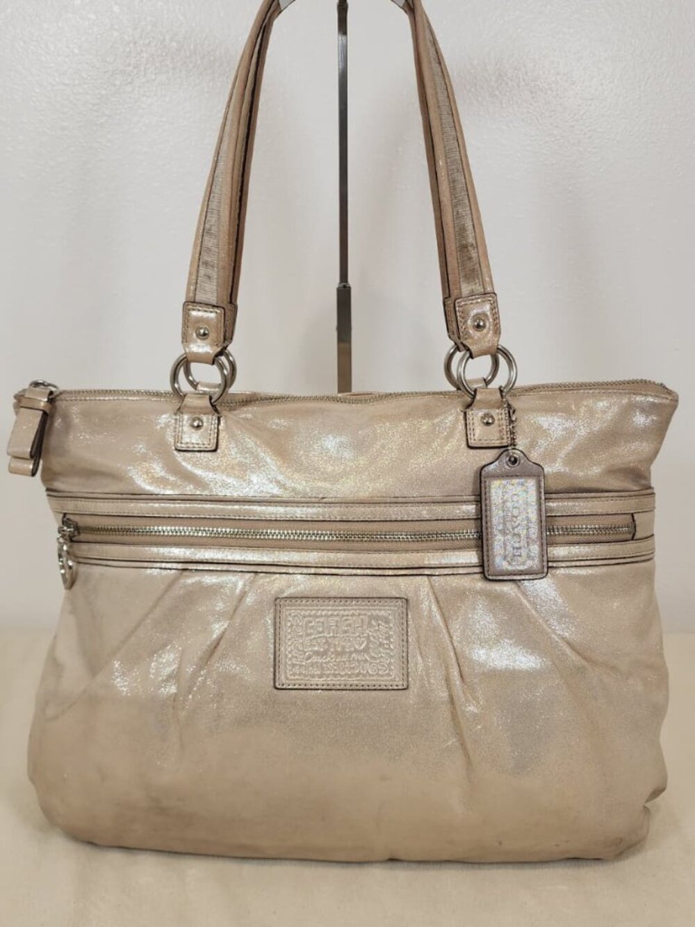Coach Poppy Metallic Leather Glam Tote